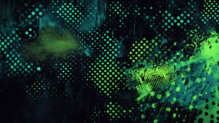 Poster - Black and green halftone background with grungy dots