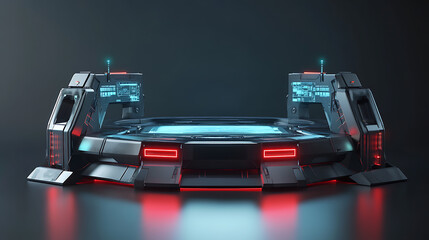 Poster - 3d illustration rendering of gamer technology futuristic cyberpunk sci-fi display podium, gaming scifi stage pedestal abstract background