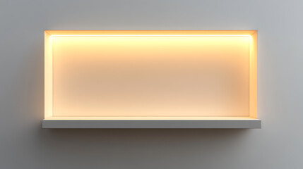 Poster - 3d mockup of an empty niche or shelf with an led light on a white wall, display case made of plastic or wooden for retail or gallery use, furniture for interior design