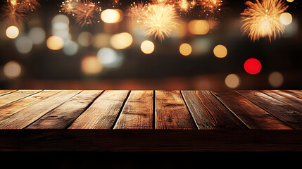 Poster - A close up of a rustic empty wooden table with blurred barbershop background