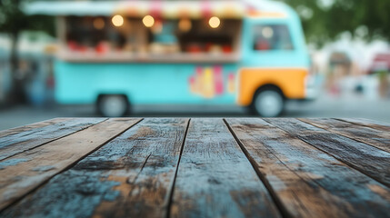 Aufkleber - A close up of a rustic empty wooden table with blurred barbershop background