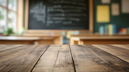 Aufkleber - A close up of a rustic empty wooden table with blurred barbershop background