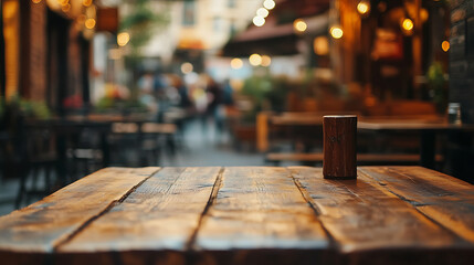 Poster - A close up of a rustic empty wooden table with blurred barbershop background