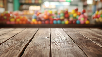 Poster - A close up of a rustic empty wooden table with blurred barbershop background