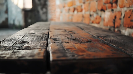 Aufkleber - A close up of a rustic empty wooden table with blurred barbershop background