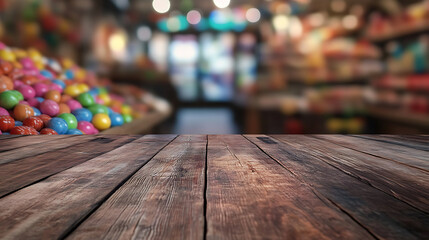Aufkleber - A close up of a rustic empty wooden table with blurred barbershop background