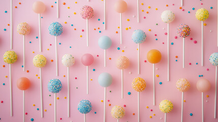 Aufkleber - A collection of colorful lollipops on a pastel background with sprinkles and sprinkles on them, all of different shapes and sizes and shapes, summer background, sweet food