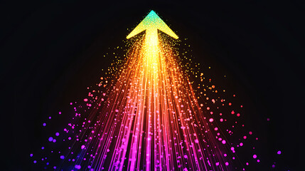 Aufkleber - A dynamic arrow made of glowing, colorful fiber optic cables on a black background