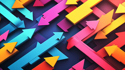 Poster - A dynamic and colorful illustration of multiple arrows pointing in various directions, symbolizing strategic choices, decision-making processes, and diverse options in a conceptual and stylized manner