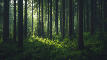 Aufkleber - A lush forest with tall trees and diverse vegetation, representing the importance of preserving biodiversity in forest ecosystems, concept nature conservation, sustainability, green lifestyle, forest