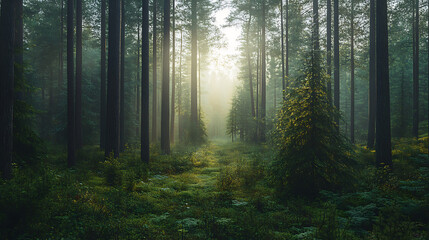 Poster - A lush forest with tall trees and diverse vegetation, representing the importance of preserving biodiversity in forest ecosystems, concept nature conservation, sustainability, green lifestyle, forest