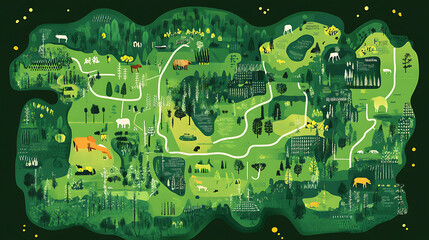 Fototapete - A map showing the interconnected network of protected areas and wildlife corridors, facilitating landscape-level conservation planning, concept nature conservation, sustainability, forest protection