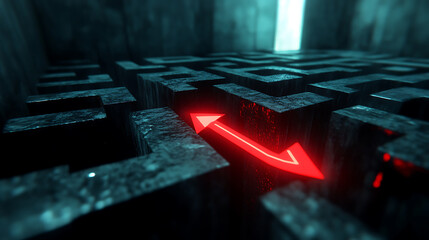 Aufkleber - A red arrow navigating through a complex black maze