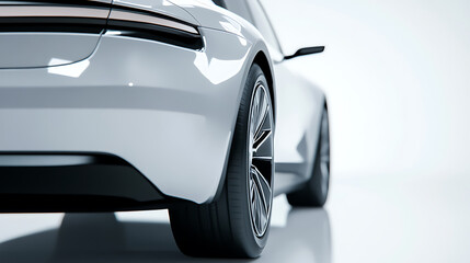 Poster - A silver car on white background, close up shot with copy space concept