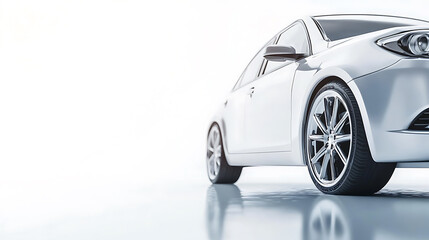 Poster - A silver car on white background, close up shot with copy space concept