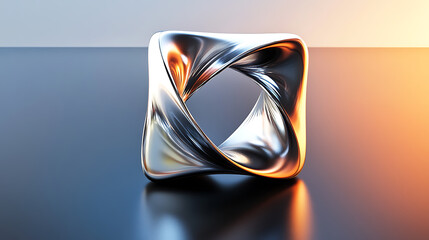 Aufkleber - Abstract 3d mobius strip shape square block with reflective surface