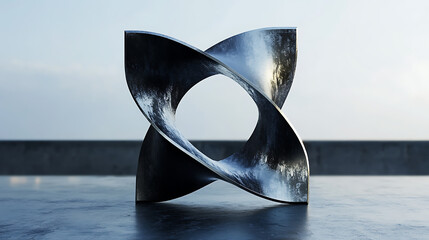 Aufkleber - Abstract 3d mobius strip shape square block with reflective surface