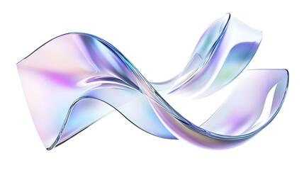 Leinwandbilder - Abstract background iridescent glass ribbon, 3d rendering illustration of futuristic abstract background with holographic lines and curved shapes on white, abstract futuristic geometric shape gradient