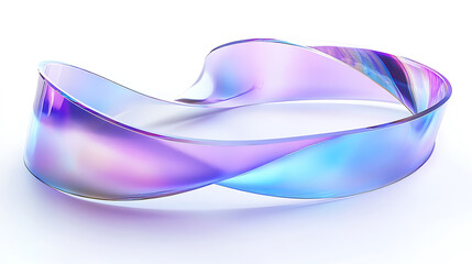 Leinwandbilder - Abstract background iridescent glass ribbon, 3d rendering illustration of futuristic abstract background with holographic lines and curved shapes on white, abstract futuristic geometric shape gradient