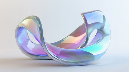 Leinwandbilder - Abstract background iridescent glass ribbon, 3d rendering illustration of futuristic abstract background with holographic lines and curved shapes on white, abstract futuristic geometric shape gradient