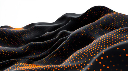 Poster - Abstract digital background with glowing lines and dots forming a network, dark blue backdrop with orange highlights