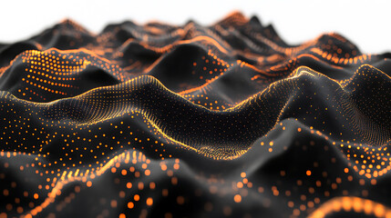 Poster - Abstract digital background with glowing lines and dots forming a network, dark blue backdrop with orange highlights