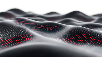 Aufkleber - Abstract black dark background with red dots and lines, creating a wave pattern on the surface of mountains, 3d rendering, white background, high resolution