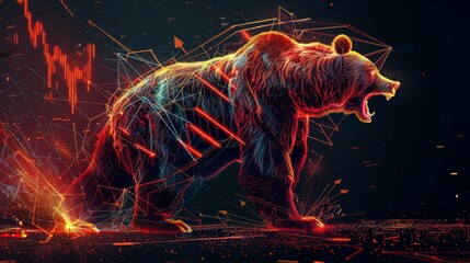 Wall Mural - A neon artwork of a roaring bear 