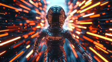 Poster - Astronaut in futuristic neon tunnel.