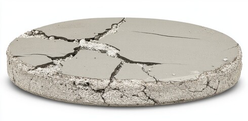 Poster - A large, circular, firm rock stone podium stage set against a pure white backdrop