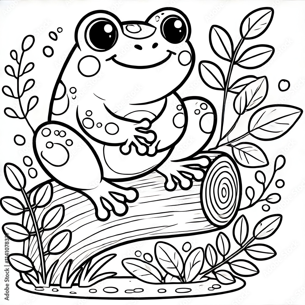 Cute Frog cartoon outline coloring page for kids Stock Illustration ...