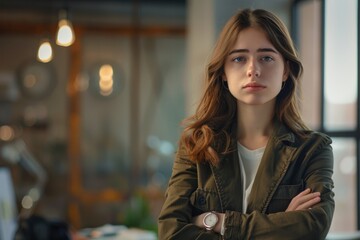 Wall Mural - Portrait of confident young businesswoman with crossed arms.