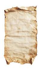 Poster - Aged and stained paper with folded and burned edges, isolated on transparent background, creating a vintage or antique effect