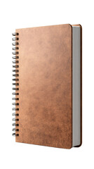 Poster - Notebook with spiral binding and blank brown cover, closed and isolated on transparent background, perfect for educational or stationery designs