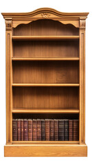 Poster - Vintage wooden bookcase featuring an array of ancient books, set against a transparent backdrop, ideal for interior decor or history-themed projects