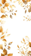 Aufkleber - Golden leaves branches creating a sophisticated border on a transparent background, perfect for adding a touch of elegance to designs
