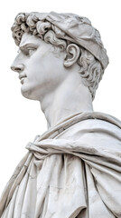 Poster - Side view of a classical marble bust, featuring intricate drapery and a serene expression, isolated on a transparent background