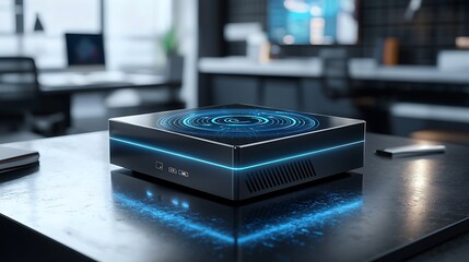 Aufkleber - Futuristic tech device on sleek desk in modern office.