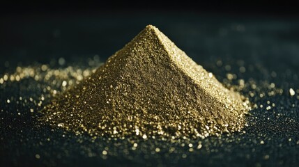 Poster - Golden Glittering Powder Pile on Dark Background with Shiny Texture