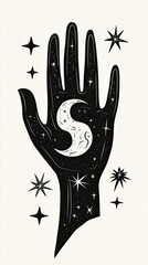 Canvas Print - Celestial Hand Holding Crescent Moon Stars Design