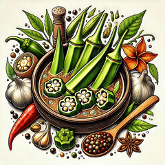 green vector ladyfinger illustration on white background.
