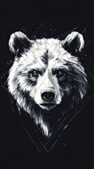 Poster - Abstract Geometric Bear Head Monochrome Art