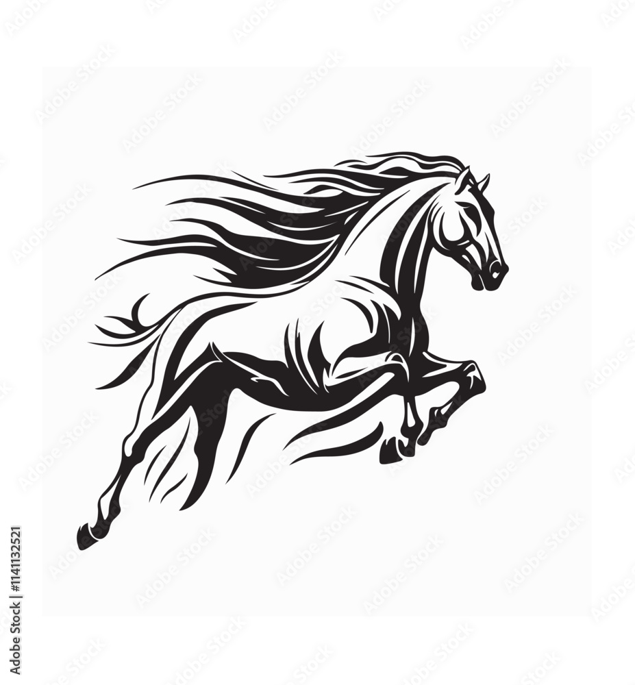 Running Horse Image Vector. Black and white vector illustration of a ...