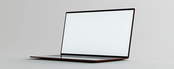 Sleek laptop mockup with white screen display modern workspace digital design clean background