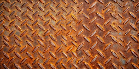 Wall Mural - Close-up of a rusty metal surface with a diamond pattern , texture, background, rust, metal, abstract, vintage, grunge