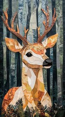 Poster - A Collage Deer in a Forest Setting