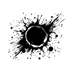 Poster - Black Ink Splash: Abstract art featuring a bold black ink splash with a central circular void, creating a dynamic and expressive design. Perfect for adding a touch of edgy style to your projects.