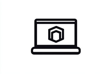 Fototapete - Minimalist black and white laptop icon with geometric design on screen