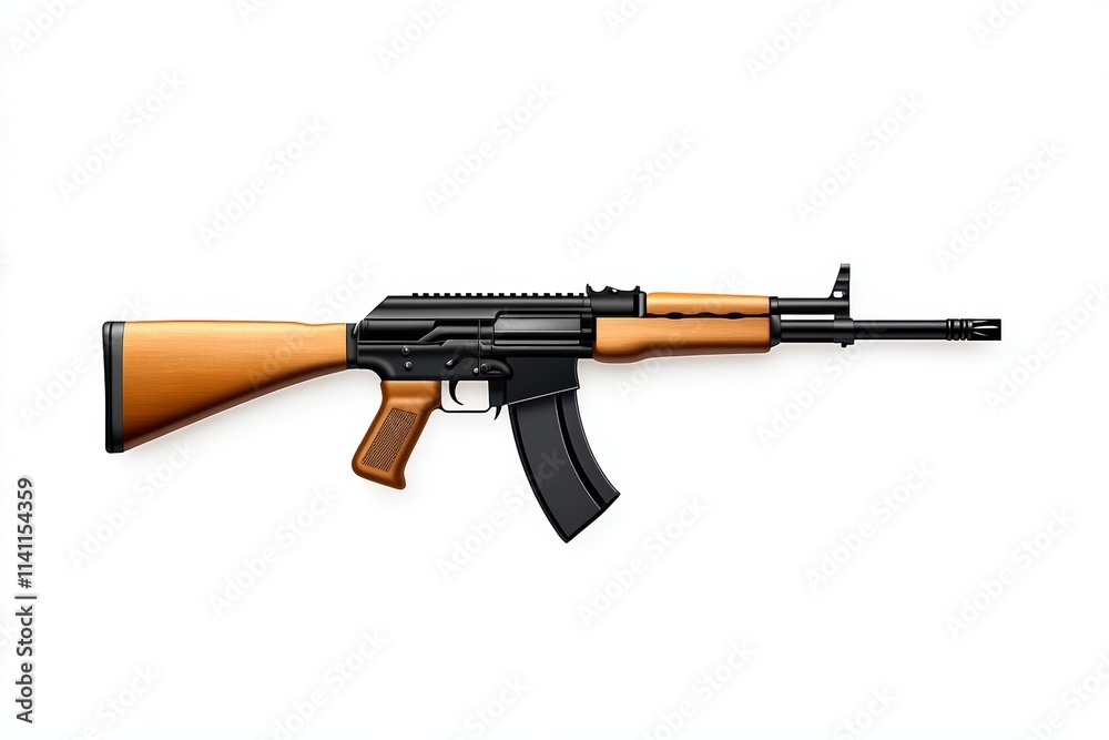Classic assault rifle with wooden stock and black barrel on white ...