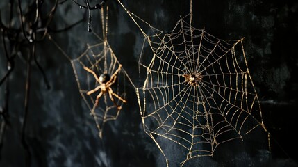 Intricate golden spider web